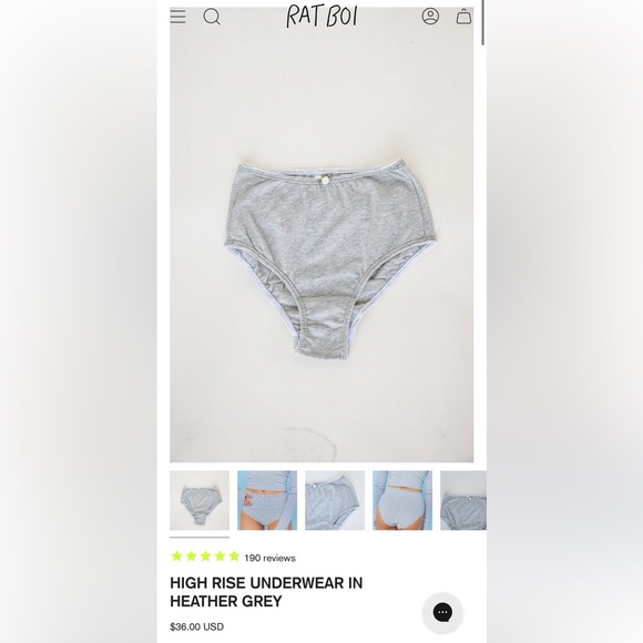 Rat Boi Scoop Back Bra & High Rise Underwear in Heather Grey - Picture 2 of 3